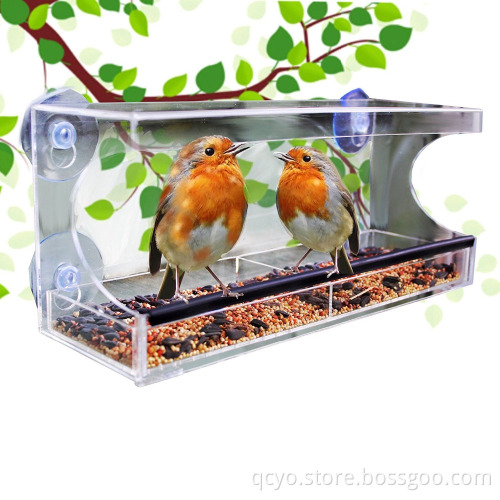 4 Heavy Duty Suction Cups Acrylic Window Bird Feeder with removable tray